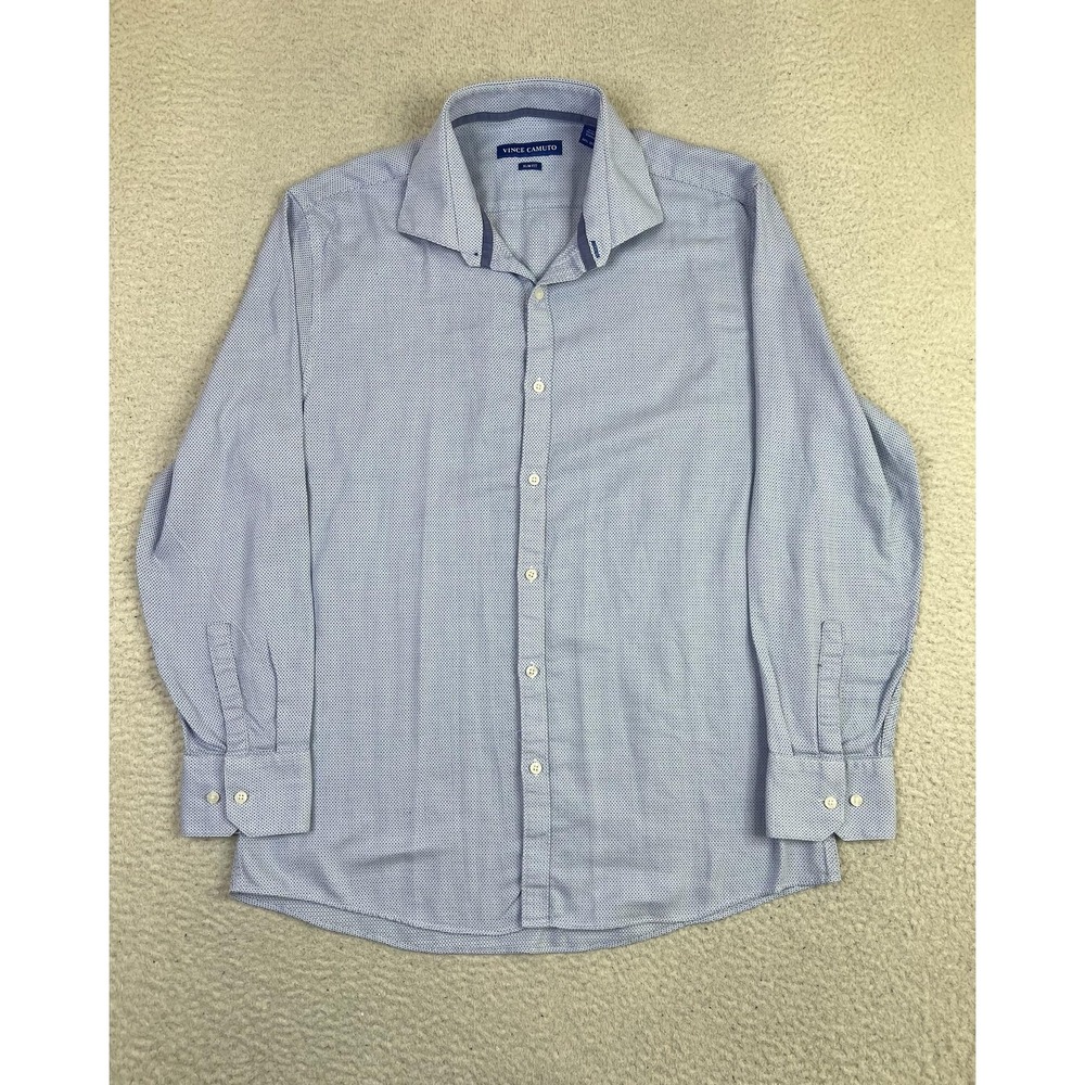 Vince Camuto Shirt Mens 16.5 32/33 Slim Fit Long Sleeve Button Down Micro Check
